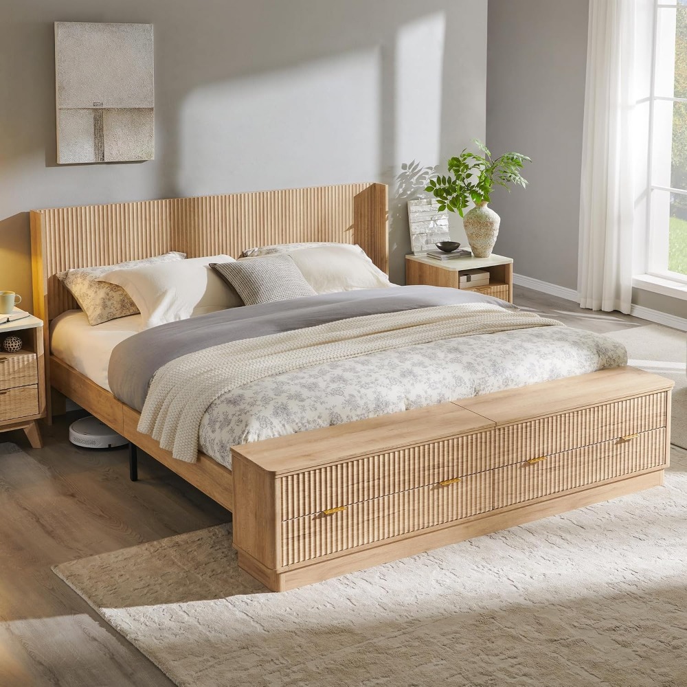 King Size Bed Frame With Storage Drawers - إطار سرير كينج سايز مع مقعد
