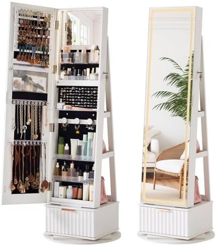 Full Length Mirror Jewelry Armoire - فلوتيد 360 ° خزانة مجوهرات دوارة