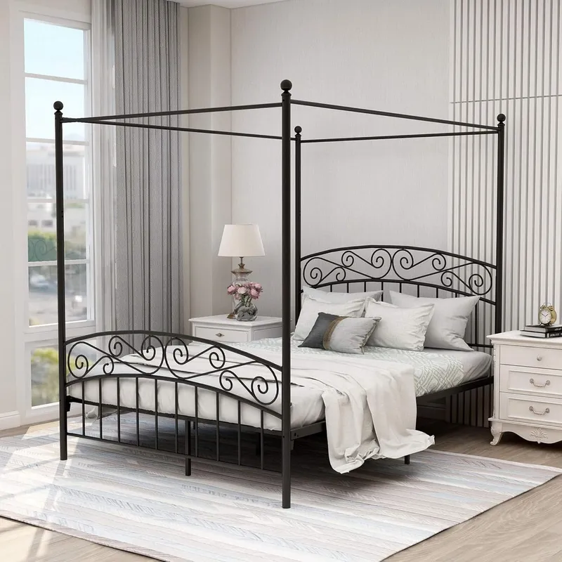Canopy Bed Frame Metal Queen - إطار سرير بحجم كوين مع مظلة،