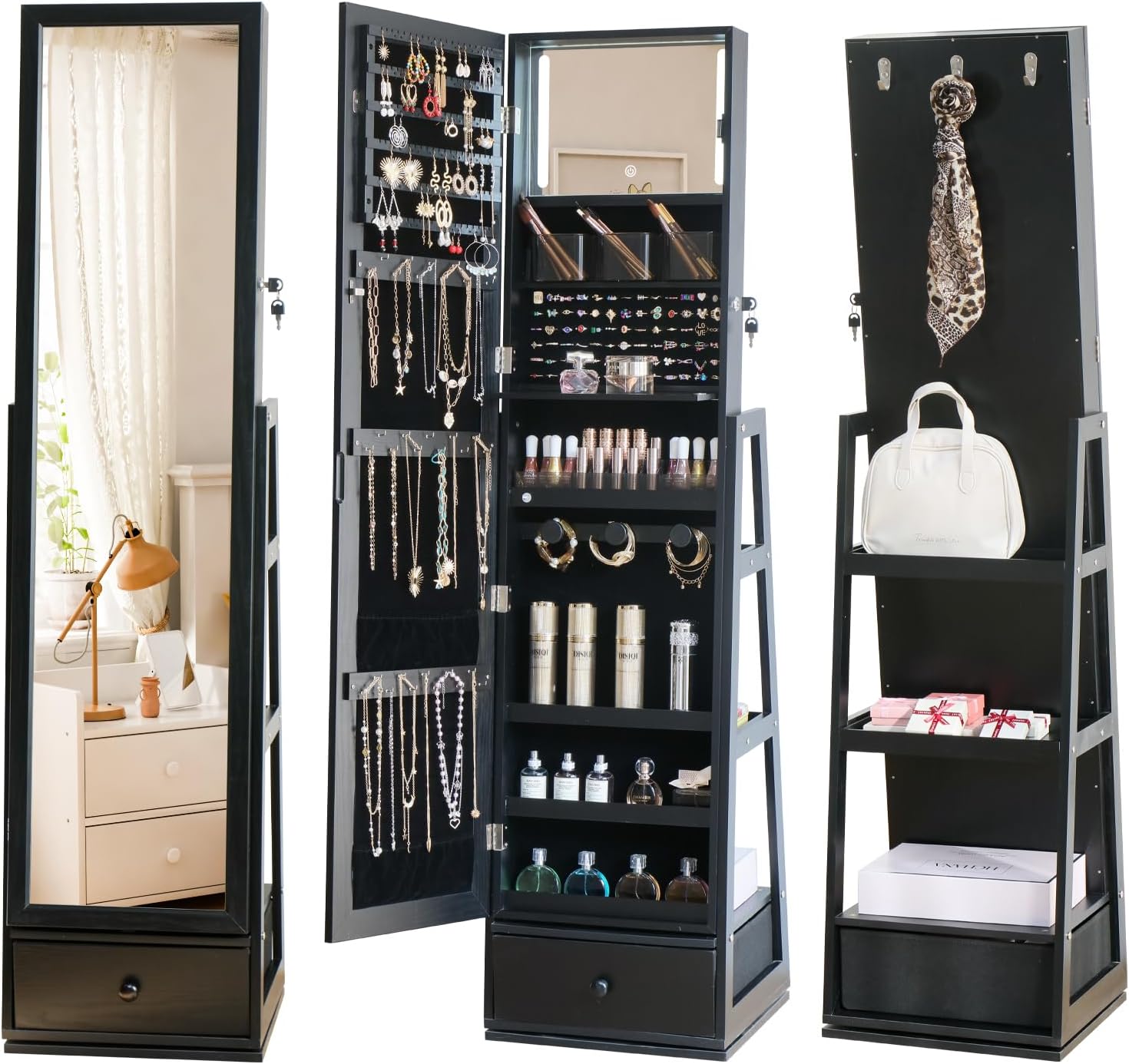 Full Length Mirror Jewelry Armoire - خزانة مجوهرات قائمة بذاتها بطول كامل