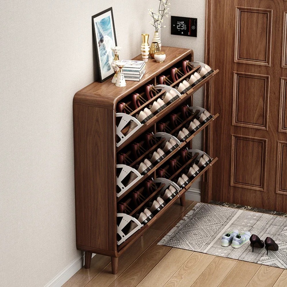 Shoe Rack Cabinet Narrow Entryway - خزانة أحذية خشبية رفيعة قابلة للطي