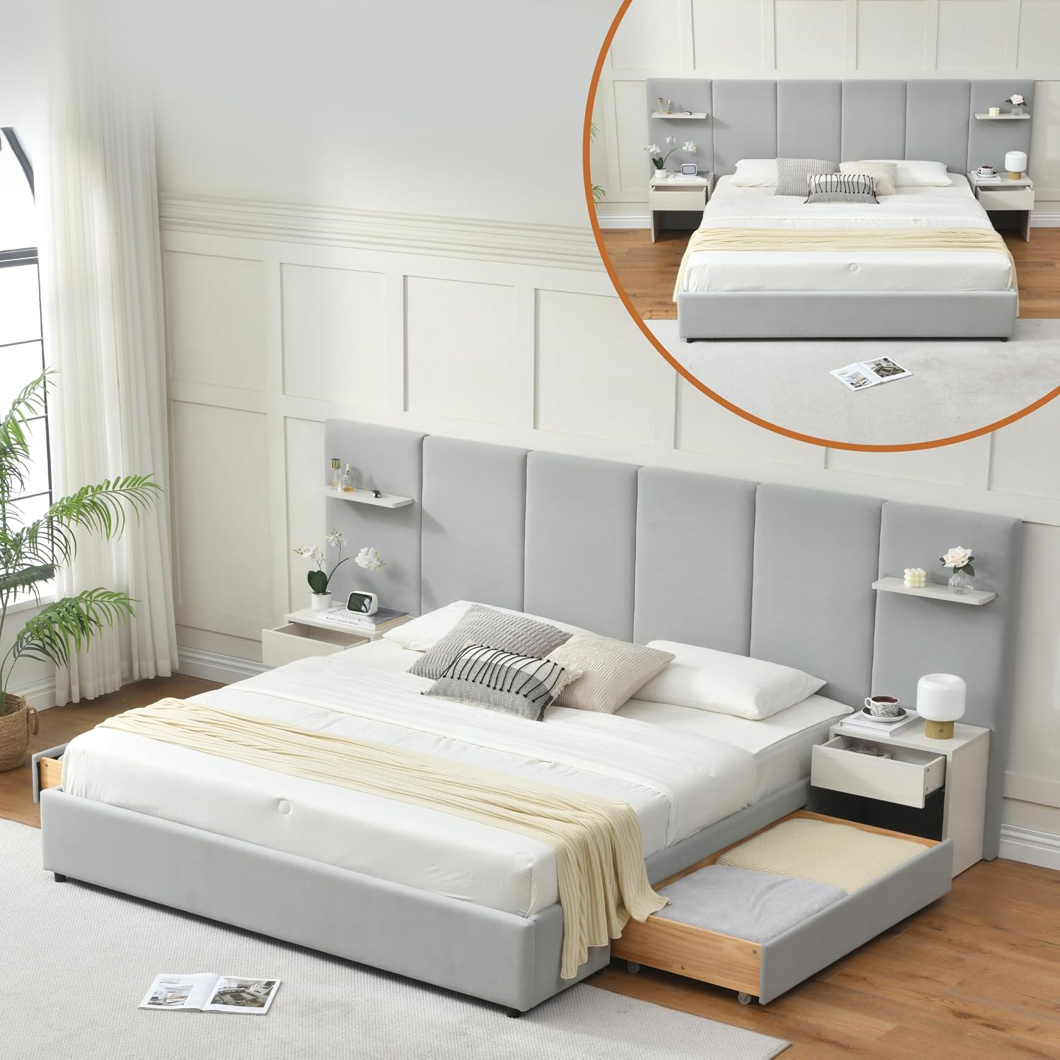 King Size Bed Frame With Storage Drawers - إطار سرير بحجم كينج مع مساحة
