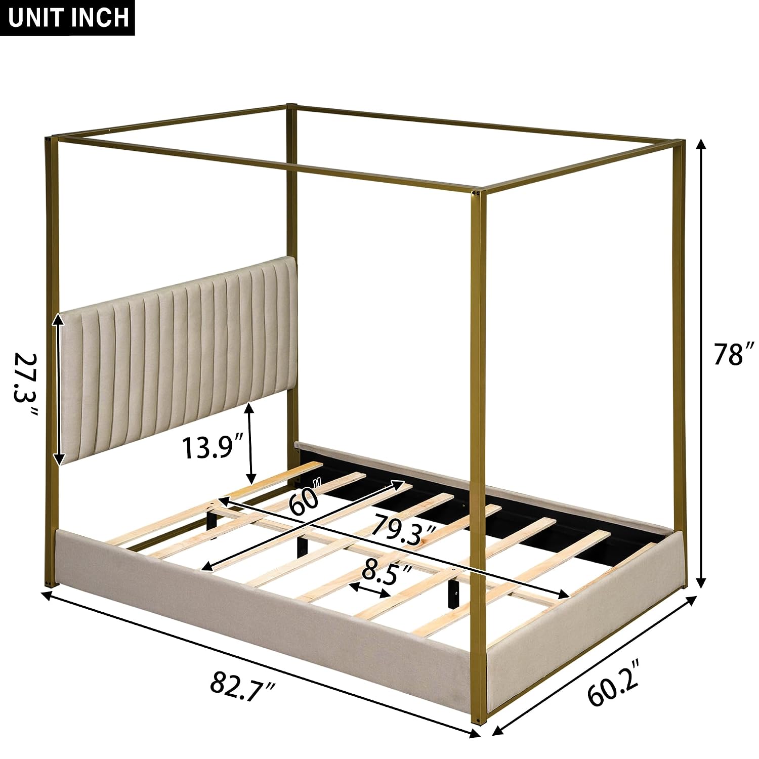 Canopy Bed Frame Metal Queen - سرير عصري بتصميم 4-Poster مع مظلة،