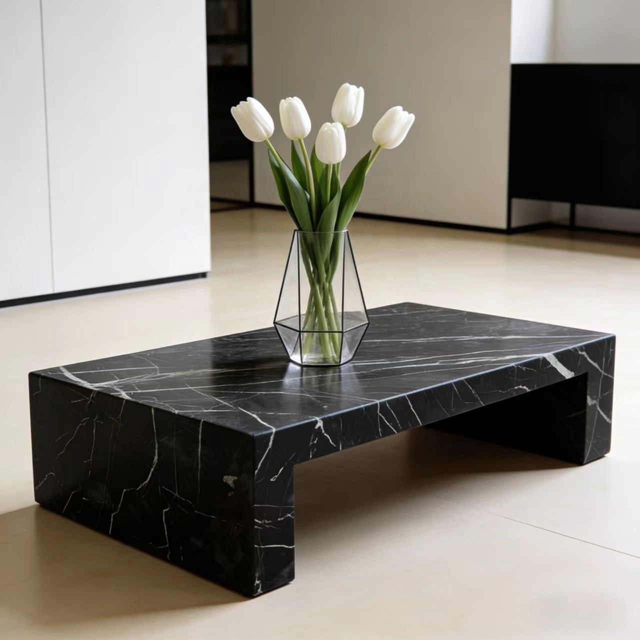 Bedroom Furniture - طاولة قهوة فاخرة حديثة بقاعدة رخامية