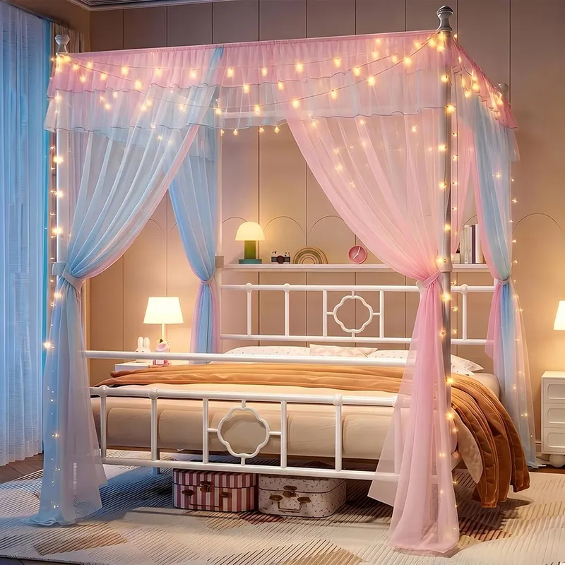 Canopy Bed Frame Metal Queen - إطار سرير كوين مع مظلة ومسند