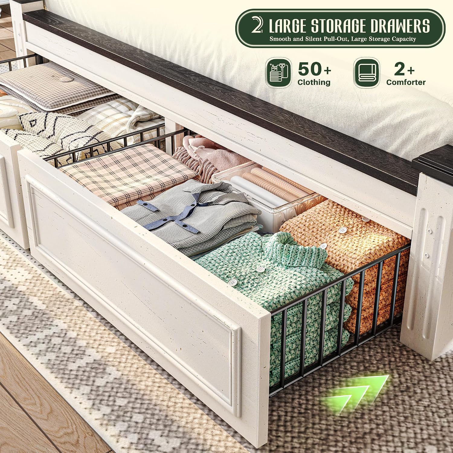 King Size Bed Frame With Storage Drawers - إطار سرير بحجم كينج مع لوح