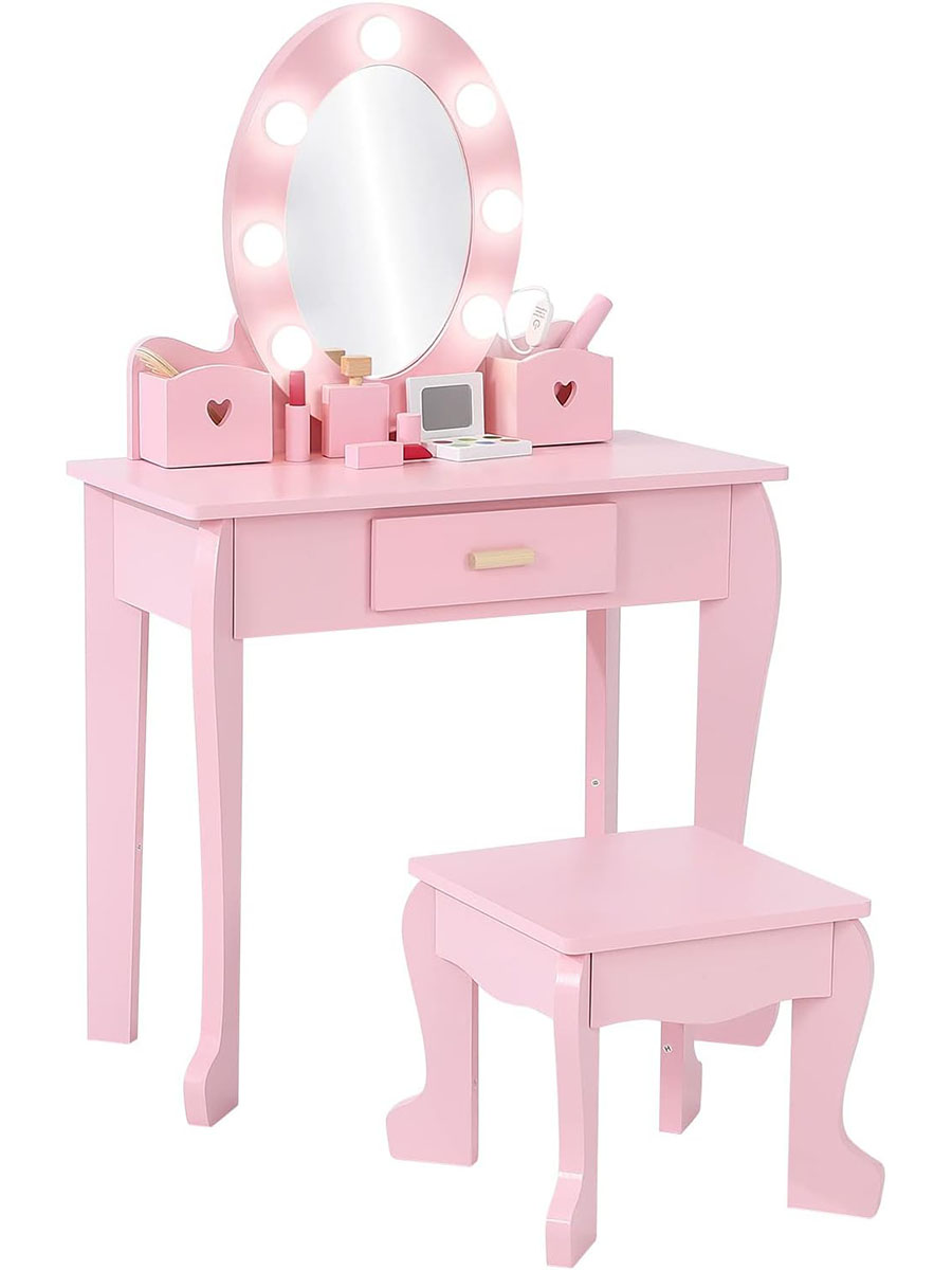 Dressing Table Vanity With Lighted Mirror - طاولة تزيين للأطفال مع كرسي وإضاءة