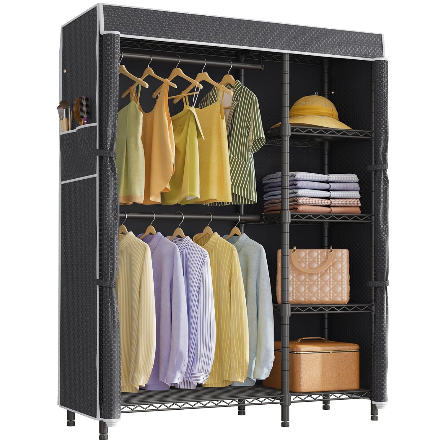 Wardrobe Closet Portable Fabric Cover - خزانة ملابس محمولة متينة مع رف