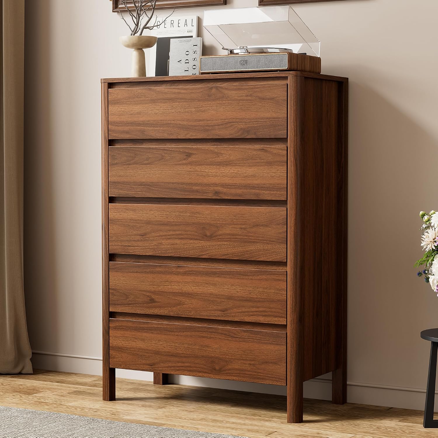 Bedroom Furniture - خزانة تخزين خشبية بخمسة أدراج، وحدة