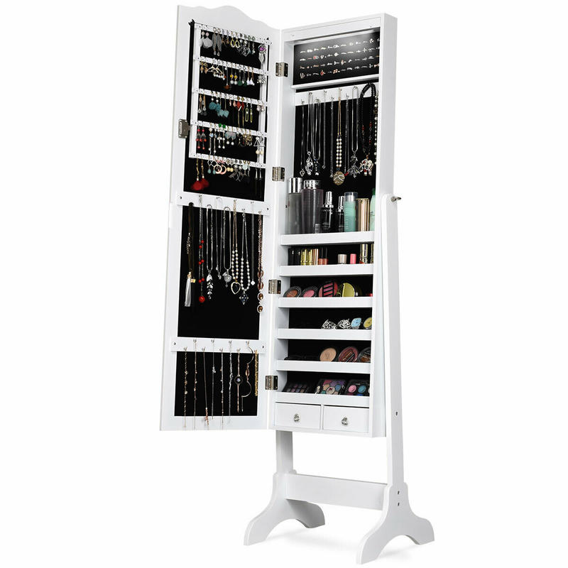 Full Length Mirror Jewelry Armoire - خزانة مجوهرات بـ 14 مصباح LED