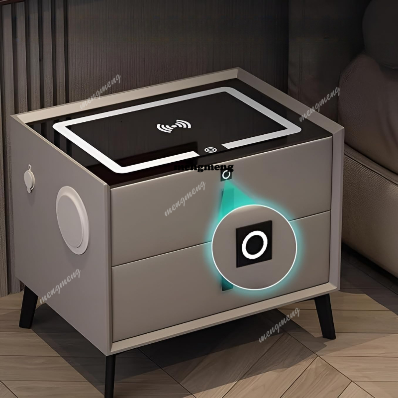 Solid Wood Nightstand 2 Drawers - منضدة ذكية من الخشب الصلب، شحن