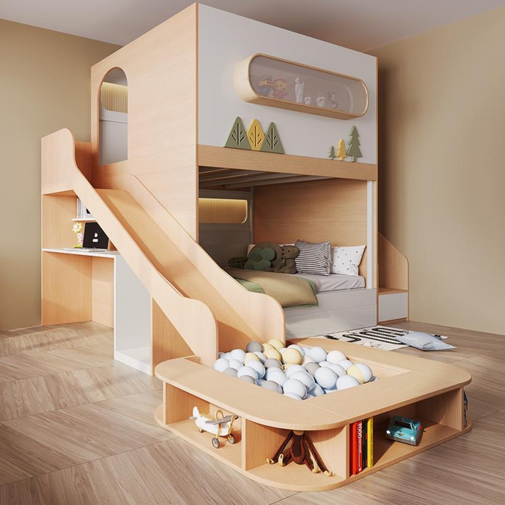 Bunk Bed With Stairs And Slide - سرير بطابقين للأطفال بتصميم كبسولة فضائية
