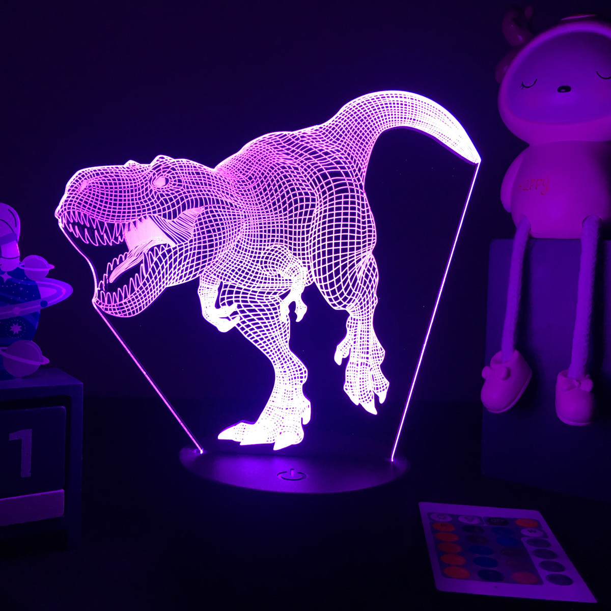 Floating Nightstand With Led Light - إضاءة ليلية ثلاثية الأبعاد لديناصور للأطفال