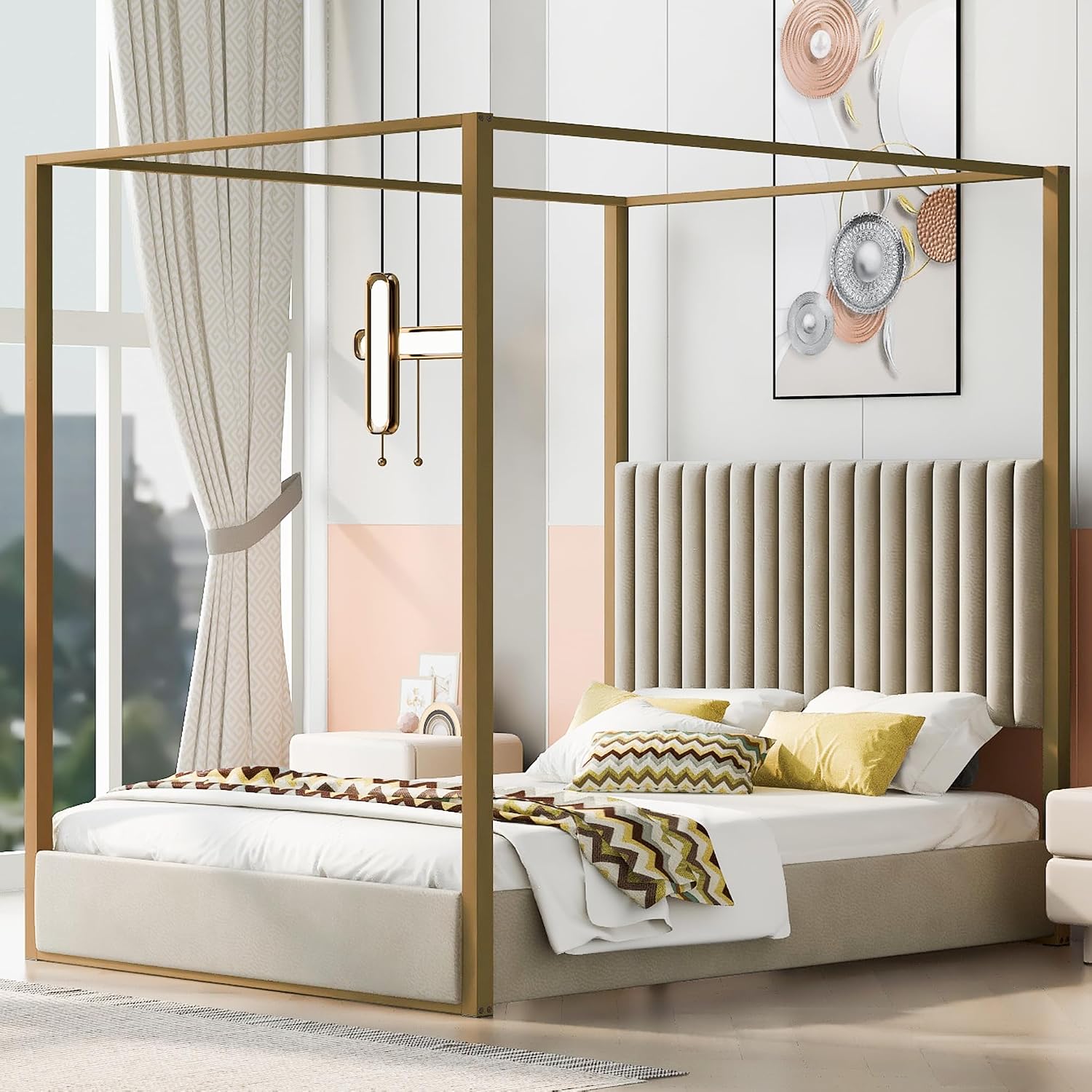 Canopy Bed Frame Metal Queen - سرير منصة حديث بتصميم مظلة، مقاس