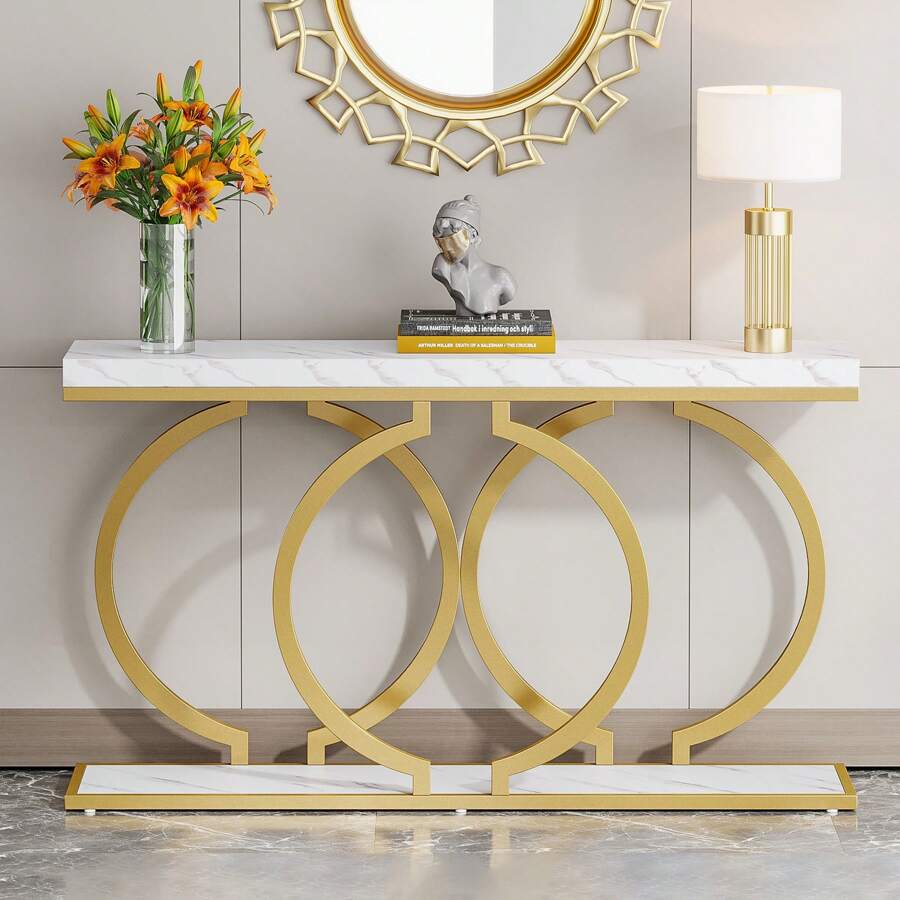 Tables - طاولة كونسول عصرية ذهبية اللون بطول