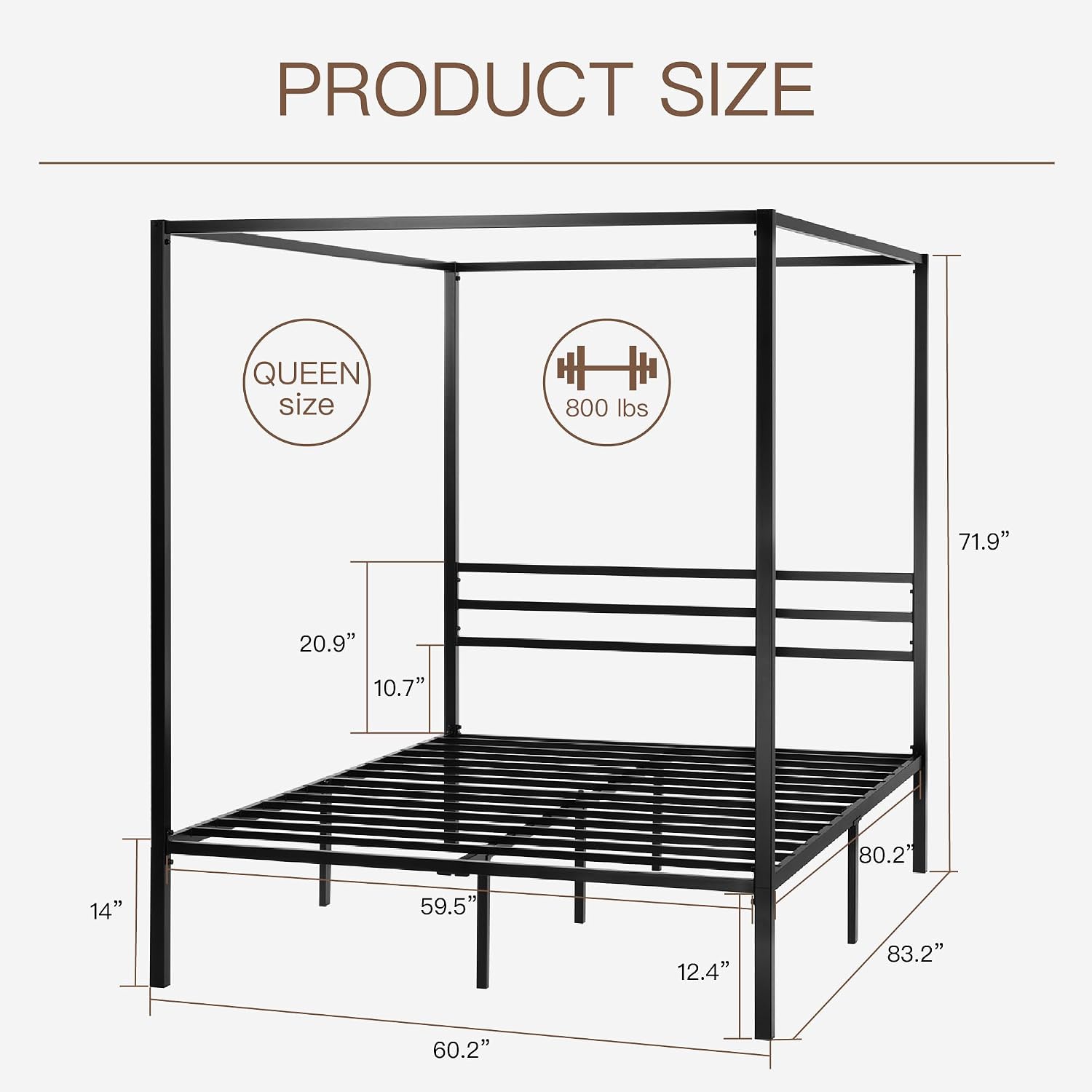 Canopy Bed Frame Metal Queen - إطار سرير معدني بحجم كوين مع