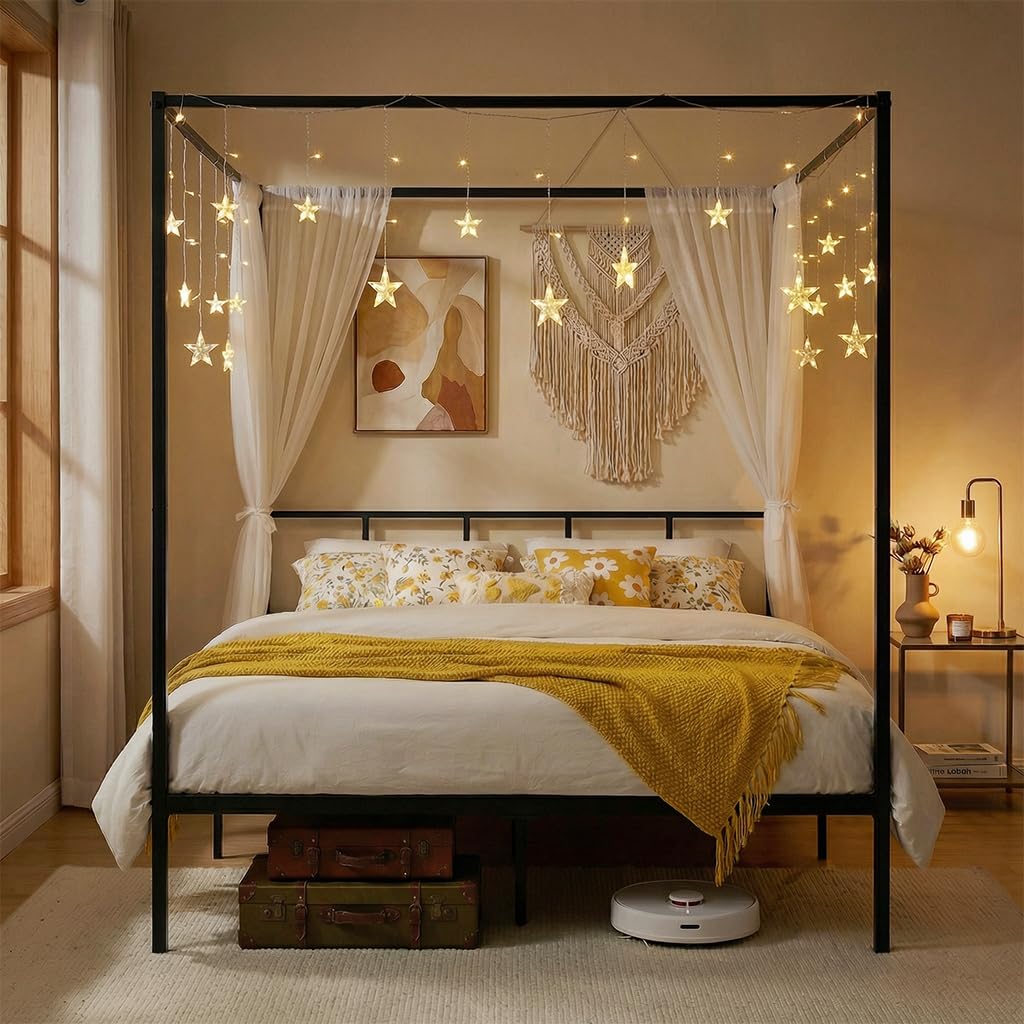إطار سرير معدني بحجم كوين مع م - مراجعة Canopy Bed Frame Metal Queen وسعره