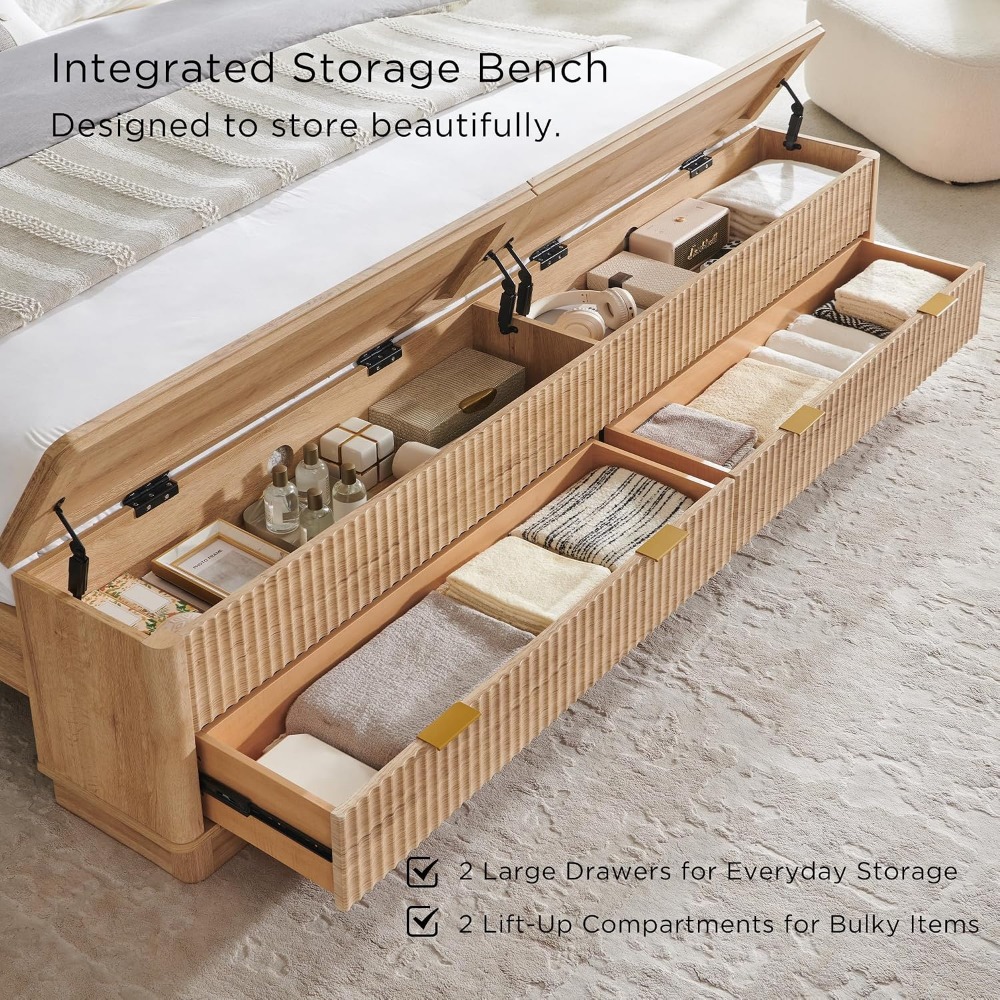إطار سرير كينج سايز مع مقعد تخ - مراجعة King Size Bed Frame With Storage Drawers وسعره