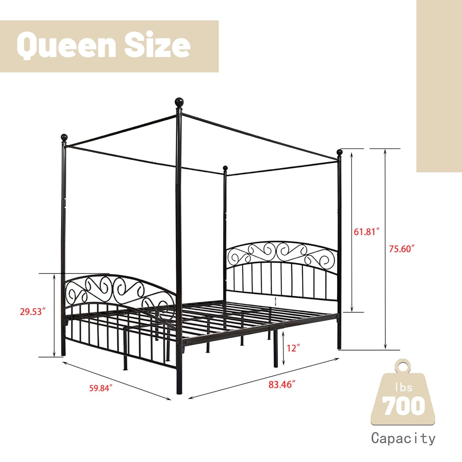 إطار سرير معدني بحجم كوين مع م - مراجعة Canopy Bed Frame Metal Queen وسعره