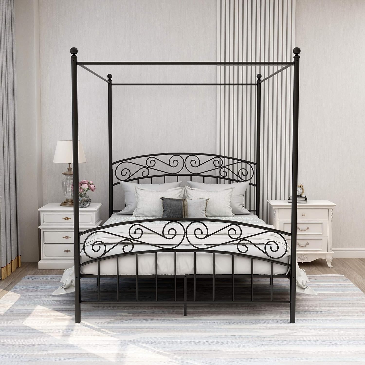 إطار سرير معدني بحجم كوين مع م - مراجعة Canopy Bed Frame Metal Queen وسعره