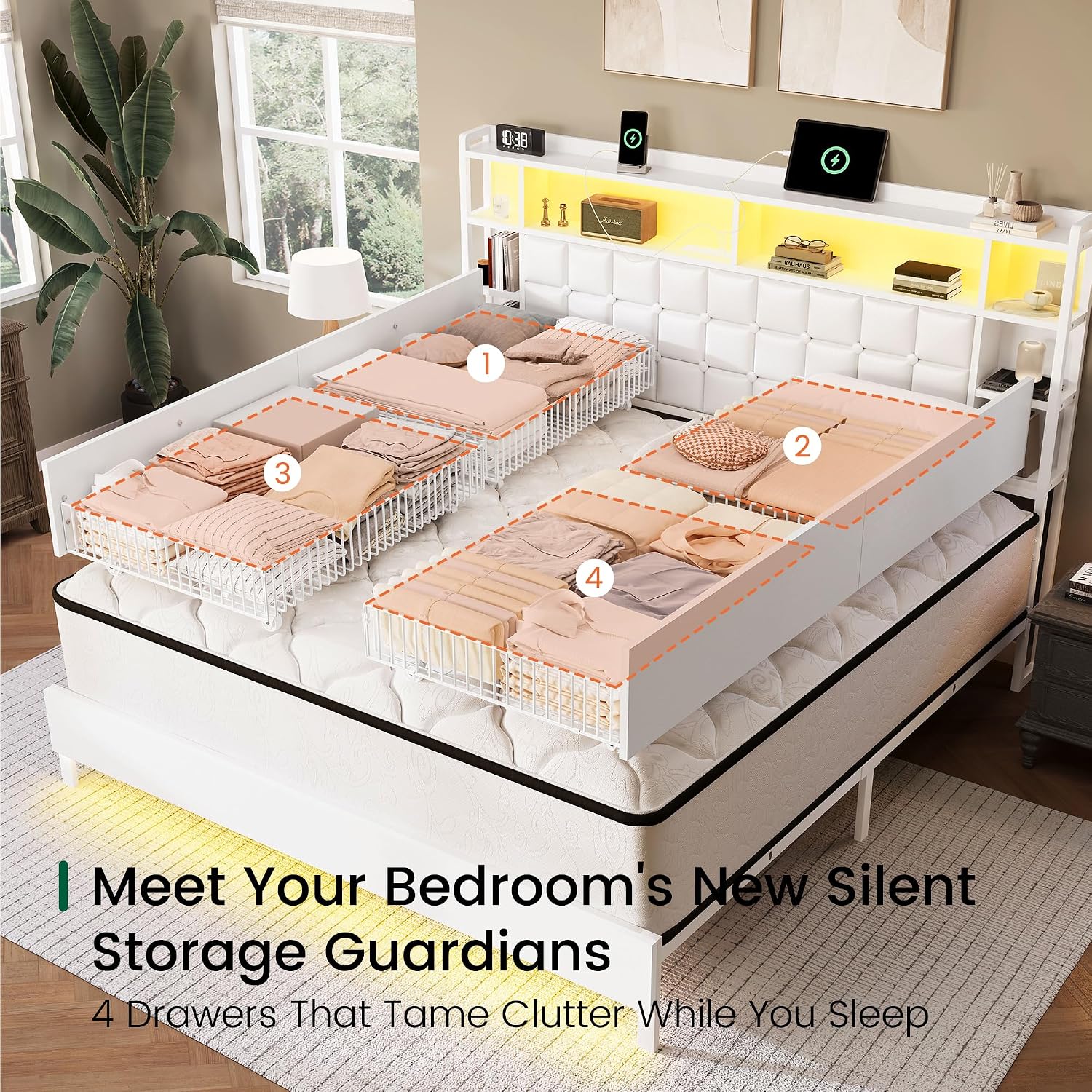 إطار سرير خشبي بحجم كينج مع أد - مراجعة King Size Bed Frame With Storage Drawers وسعره