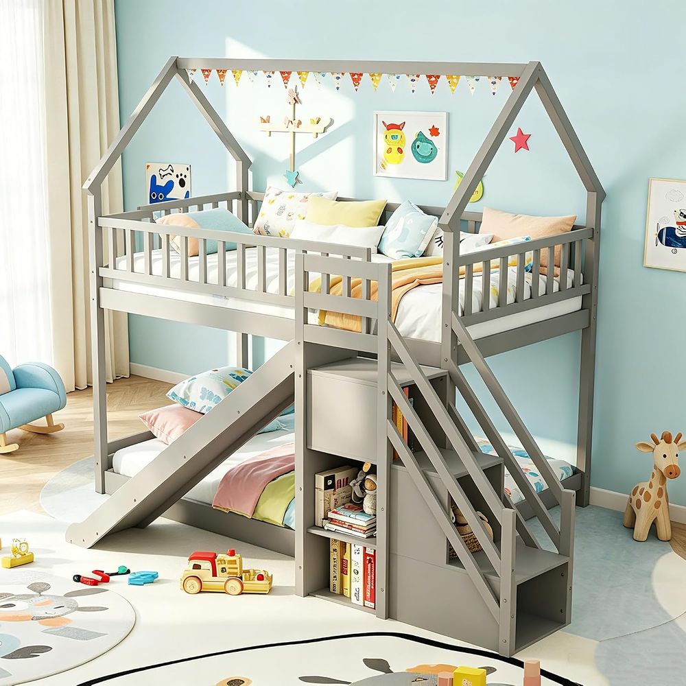 سرير بطابقين مزدوج مع منزلق ود - مراجعة Bunk Bed With Stairs And Slide وسعره