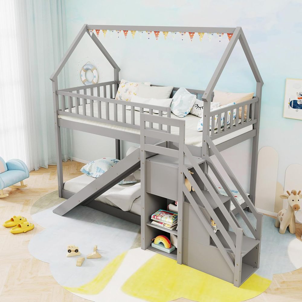 سرير بطابقين مزدوج مع منزلق ود - مراجعة Bunk Bed With Stairs And Slide وسعره
