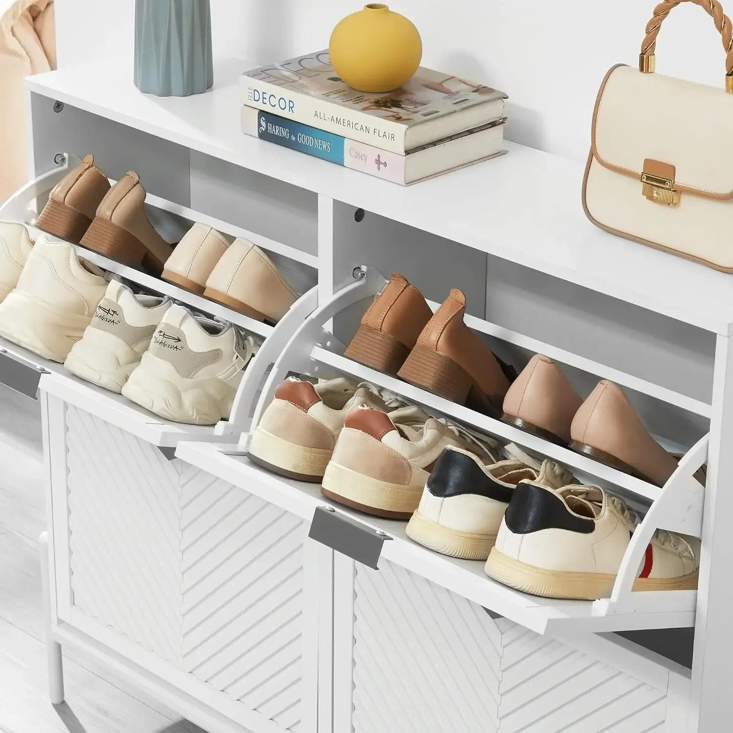 خزانة أحذية بـ 4 أدراج قابلة ل - مراجعة Shoe Rack Cabinet Narrow Entryway وسعره