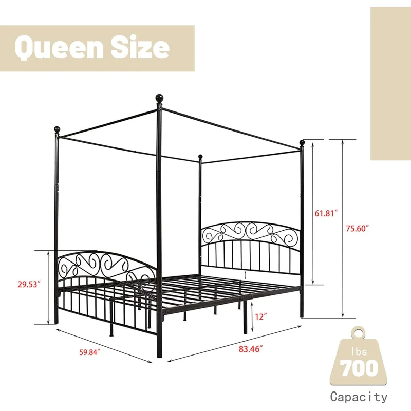 إطار سرير بحجم كوين مع مظلة، س - مراجعة Canopy Bed Frame Metal Queen وسعره