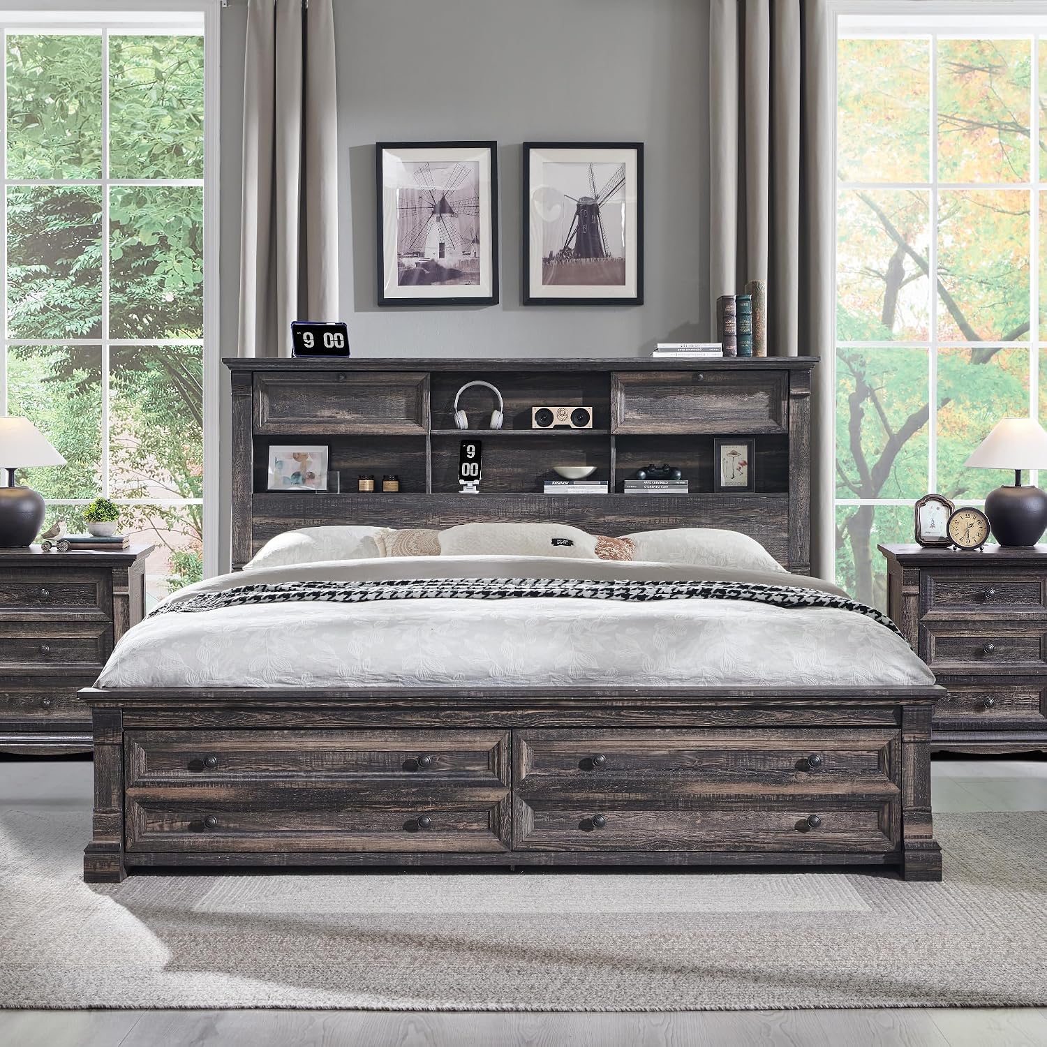 إطار سرير بحجم كينج مع لوح رأس - مراجعة King Size Bed Frame With Storage Drawers وسعره