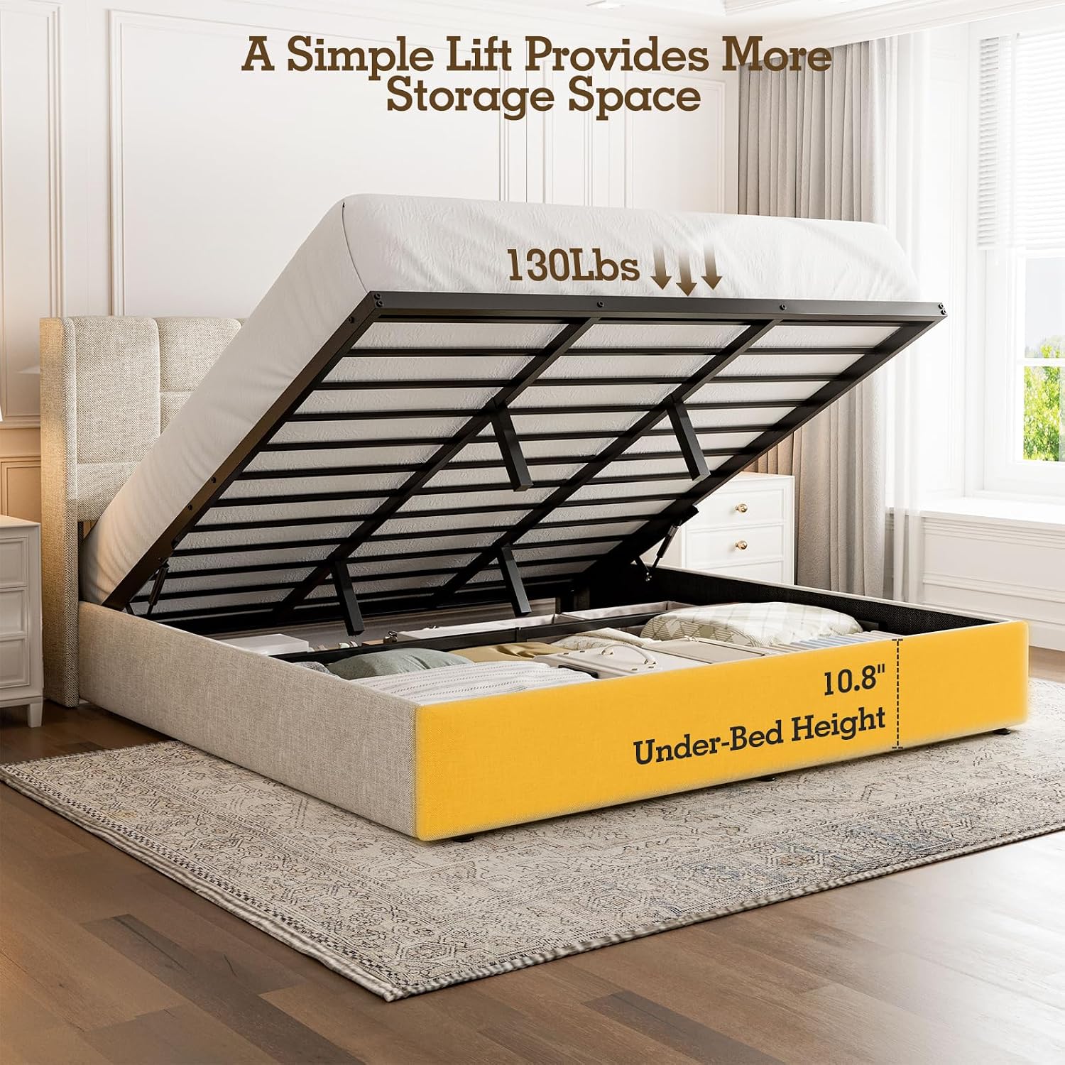 إطار سرير كينج مع رفع هيدروليك - مراجعة Gas Lift Storage Bed Hydraulic وسعره