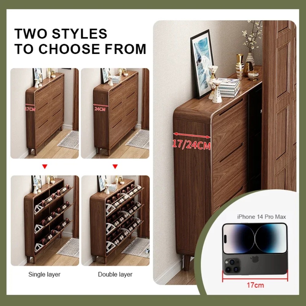 خزانة أحذية خشبية رفيعة قابلة  - مراجعة Shoe Rack Cabinet Narrow Entryway وسعره