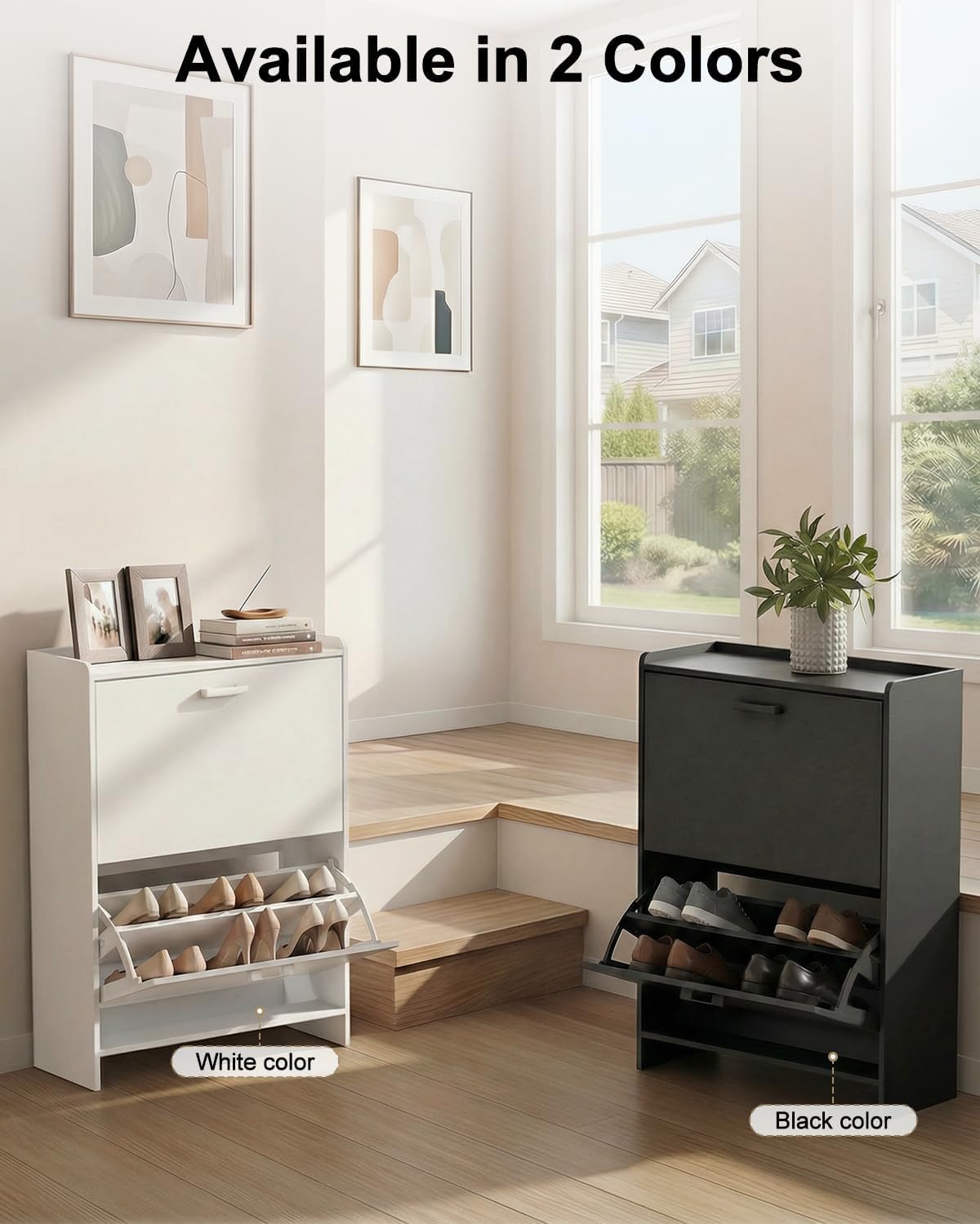 # خزانة أحذية ضيقة مع درجين قل - مراجعة Shoe Rack Cabinet Narrow Entryway وسعره