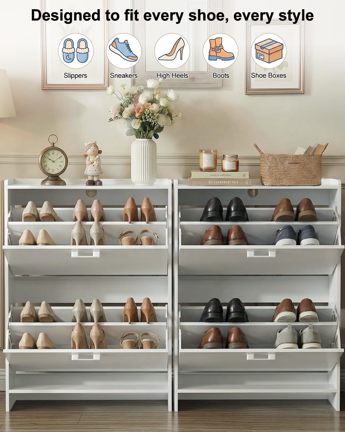 # خزانة أحذية ضيقة مع درجين قل - مراجعة Shoe Rack Cabinet Narrow Entryway وسعره