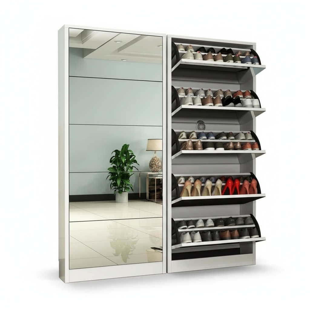 خزانة أحذية خشبية عصرية مع مرآ - مراجعة Shoe Rack Cabinet Narrow Entryway وسعره