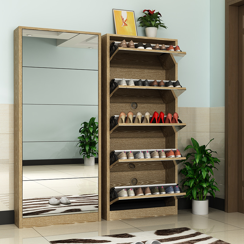 خزانة أحذية خشبية عصرية مع مرآ - مراجعة Shoe Rack Cabinet Narrow Entryway وسعره