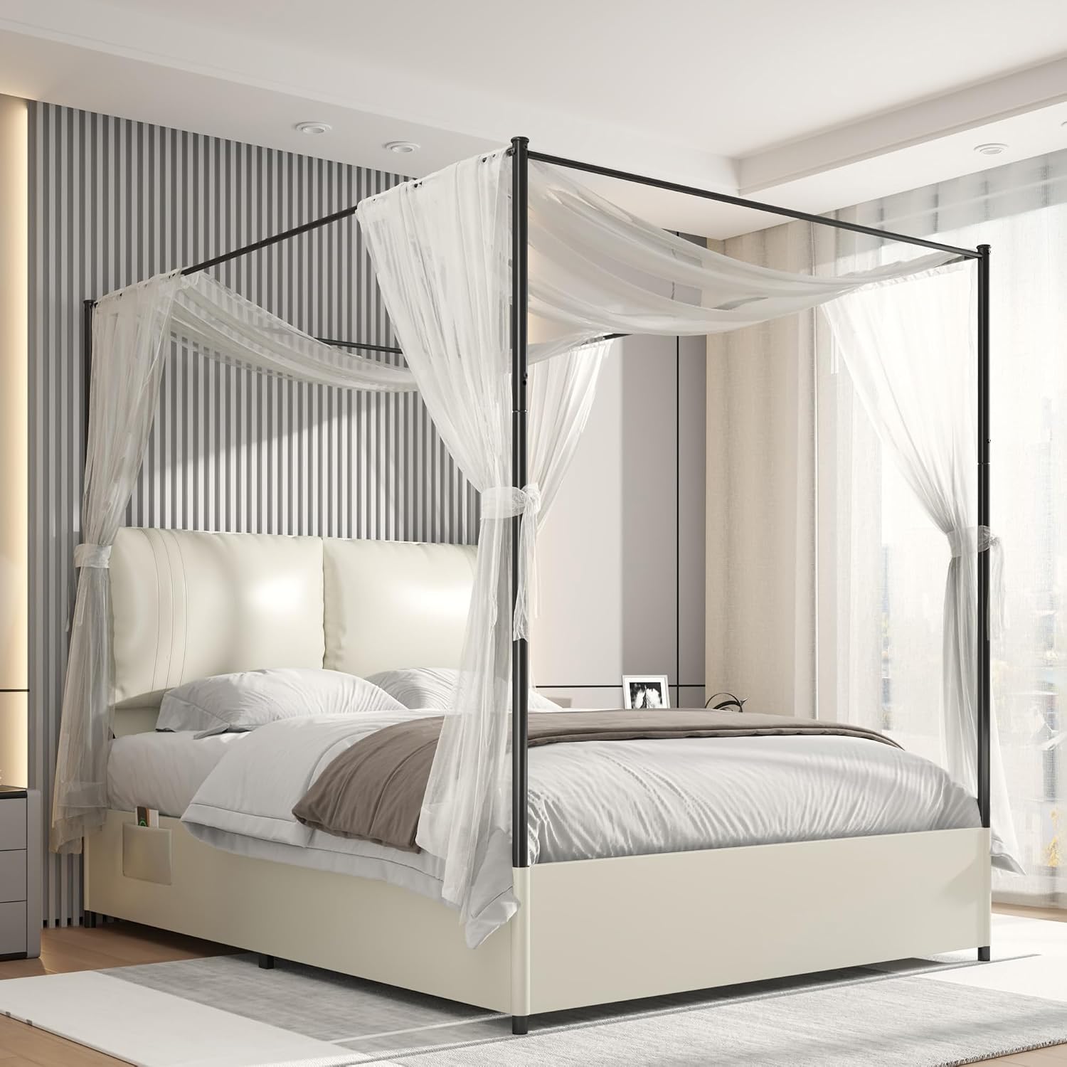 إطار سرير كوين مع مظلة، لوح رأ - مراجعة Canopy Bed Frame Metal Queen وسعره