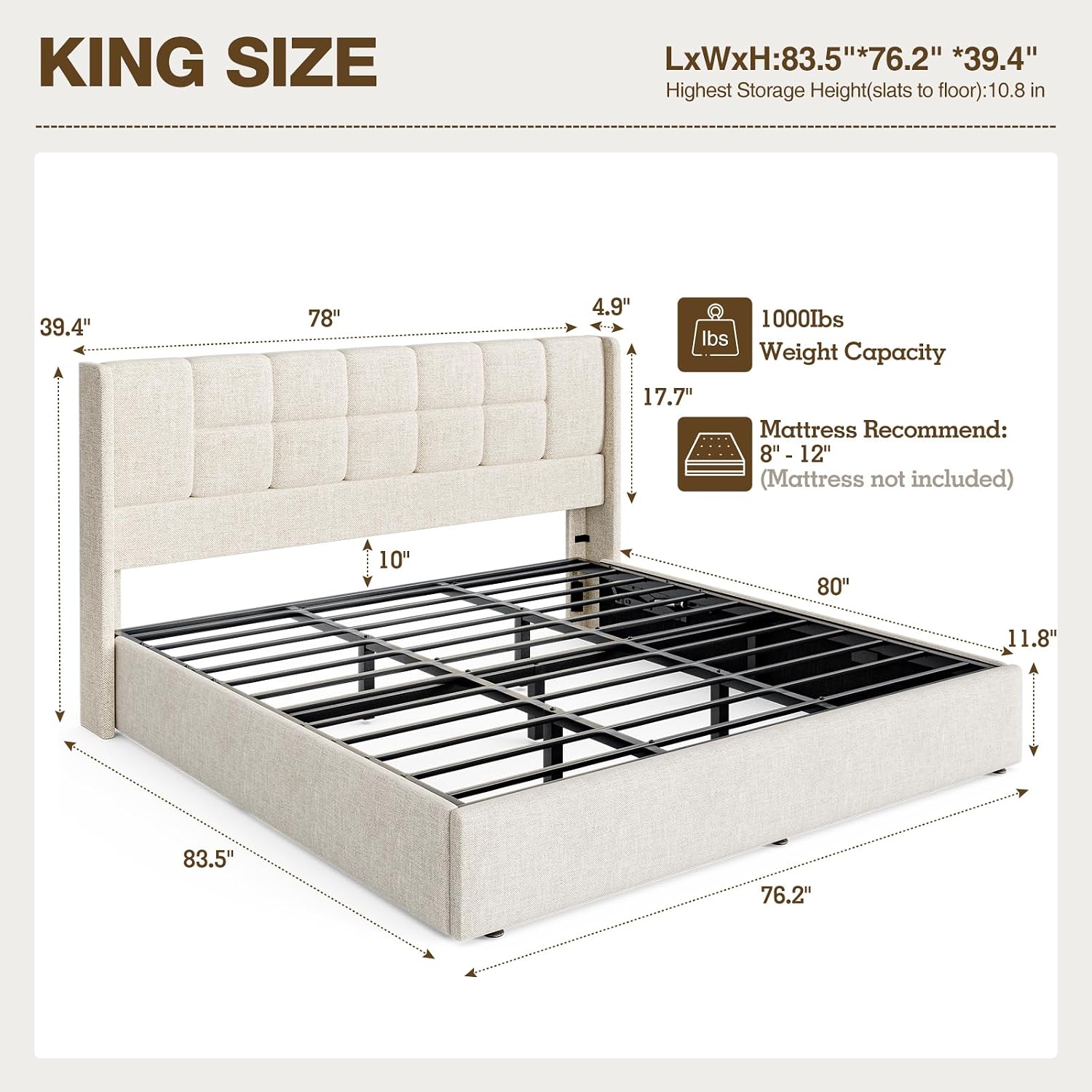 إطار سرير كينج مع تخزين هيدرول - مراجعة Gas Lift Storage Bed Hydraulic وسعره