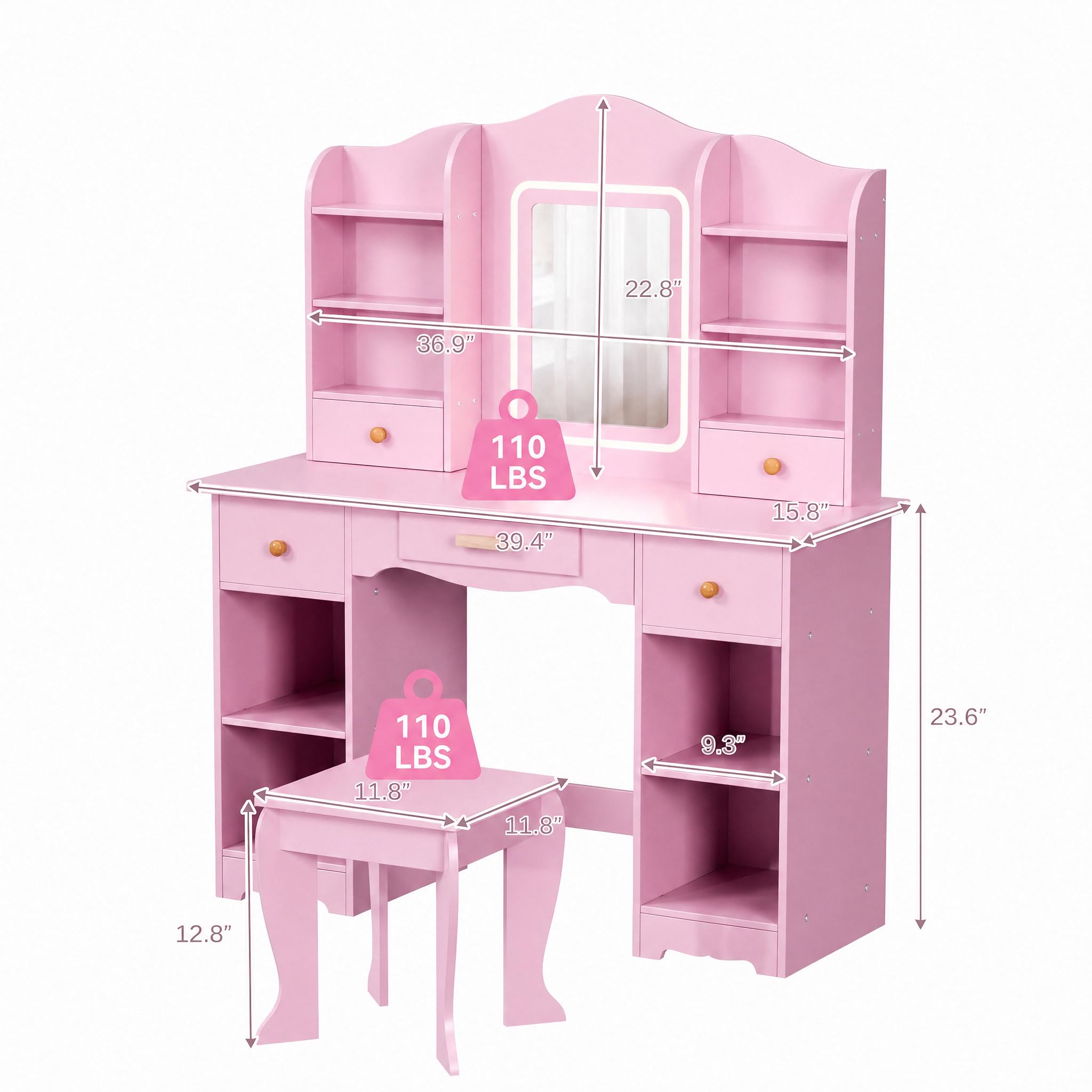 طاولة تجميل للأطفال مع إضاءة ب - مراجعة Dressing Table Vanity With Lighted Mirror وسعره