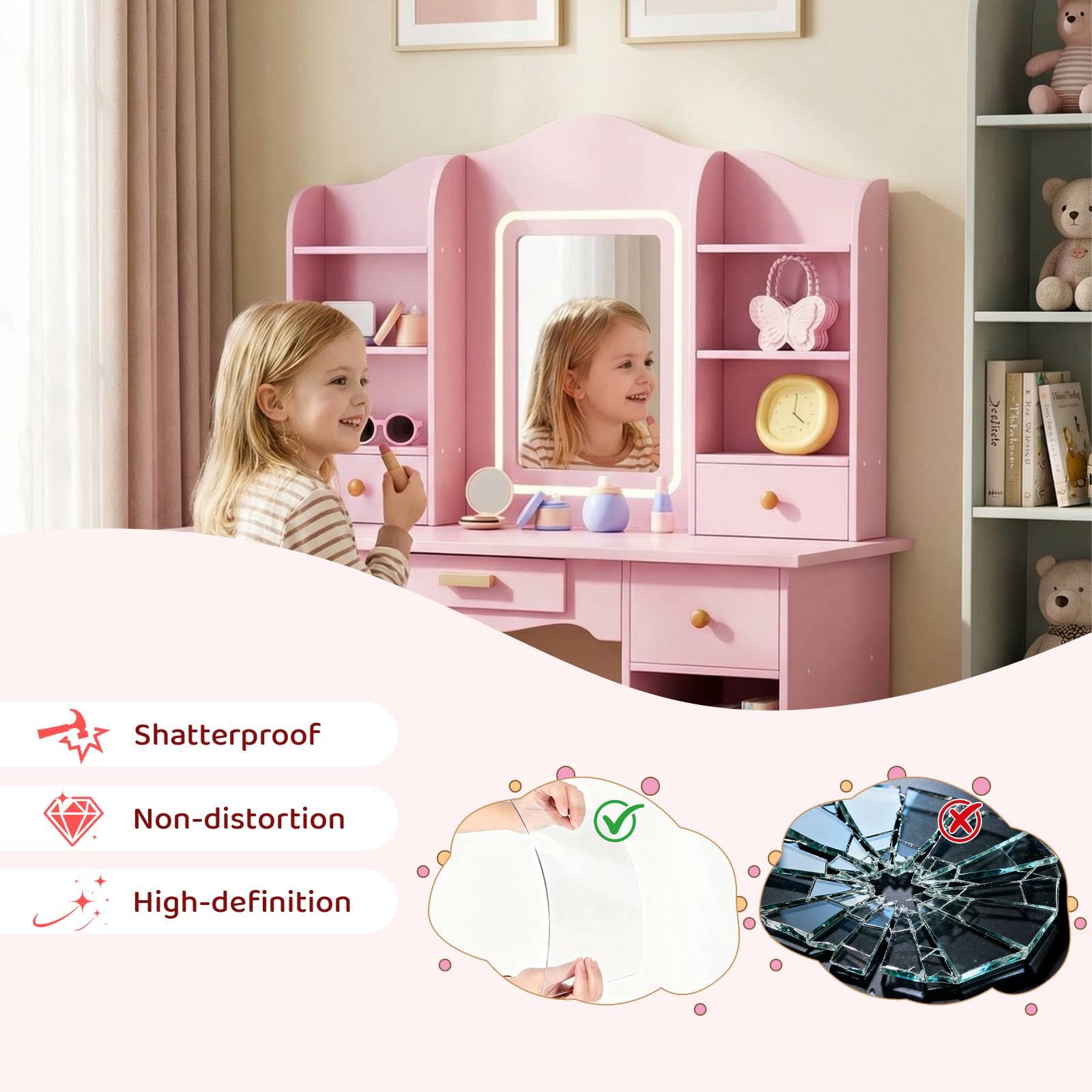 طاولة تجميل للأطفال مع إضاءة ب - مراجعة Dressing Table Vanity With Lighted Mirror وسعره