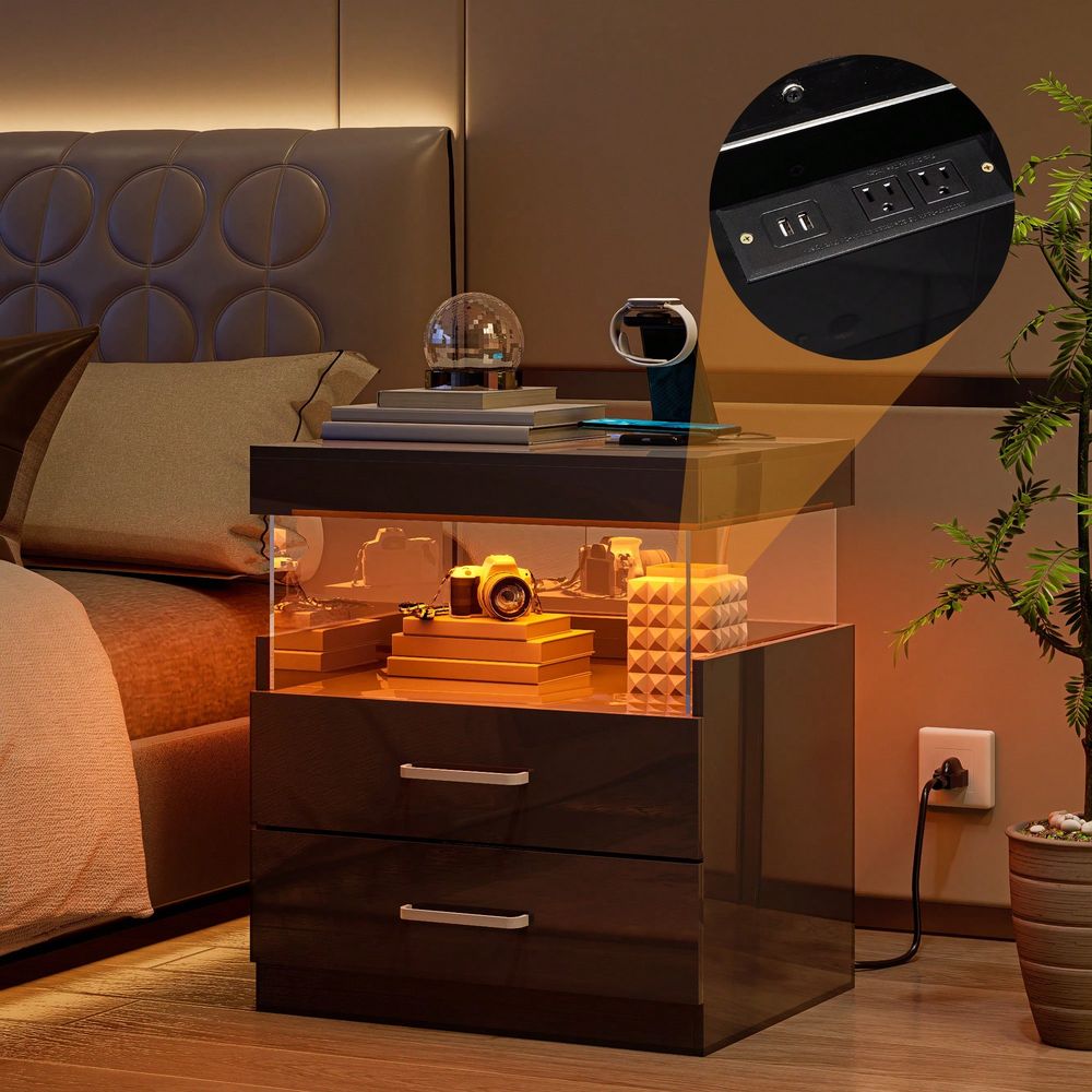 طاولة جانبية سوداء بإضاءة LED  - مراجعة Floating Nightstand With Led Light وسعره