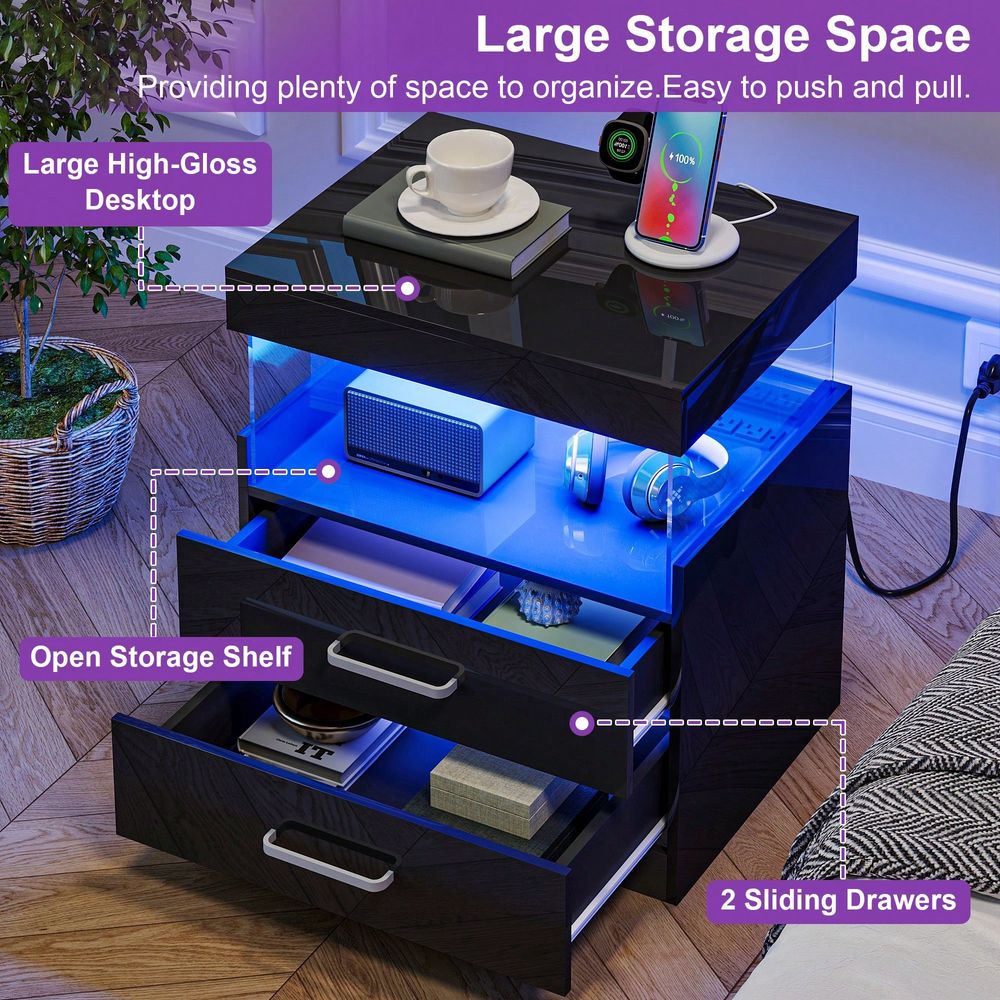 طاولة جانبية سوداء بإضاءة LED  - مراجعة Floating Nightstand With Led Light وسعره