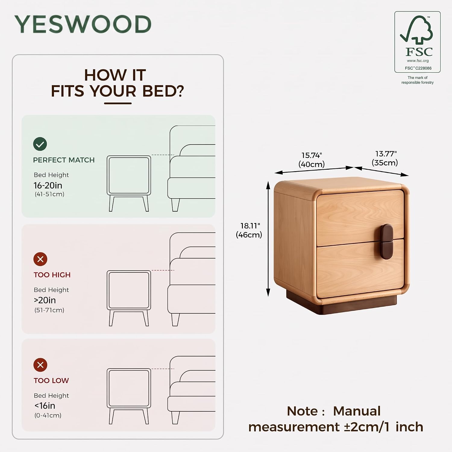طاولة جانبية من الخشب الصلب بد - مراجعة Solid Wood Nightstand 2 Drawers وسعره
