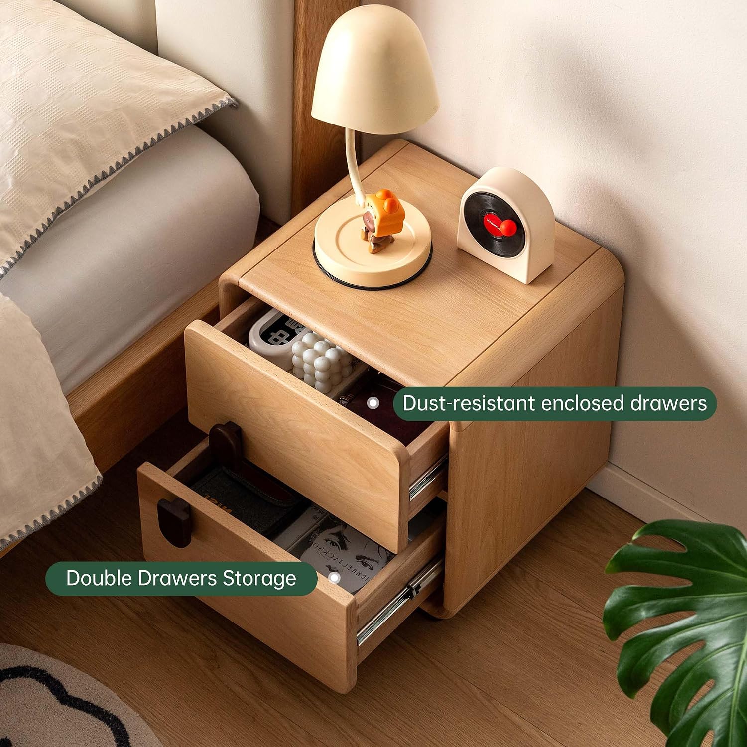 طاولة جانبية من الخشب الصلب بد - مراجعة Solid Wood Nightstand 2 Drawers وسعره
