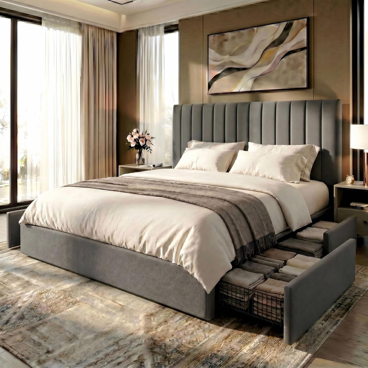 إطار سرير بحجم كينج مع 4 أدراج - مراجعة King Size Bed Frame With Storage Drawers وسعره