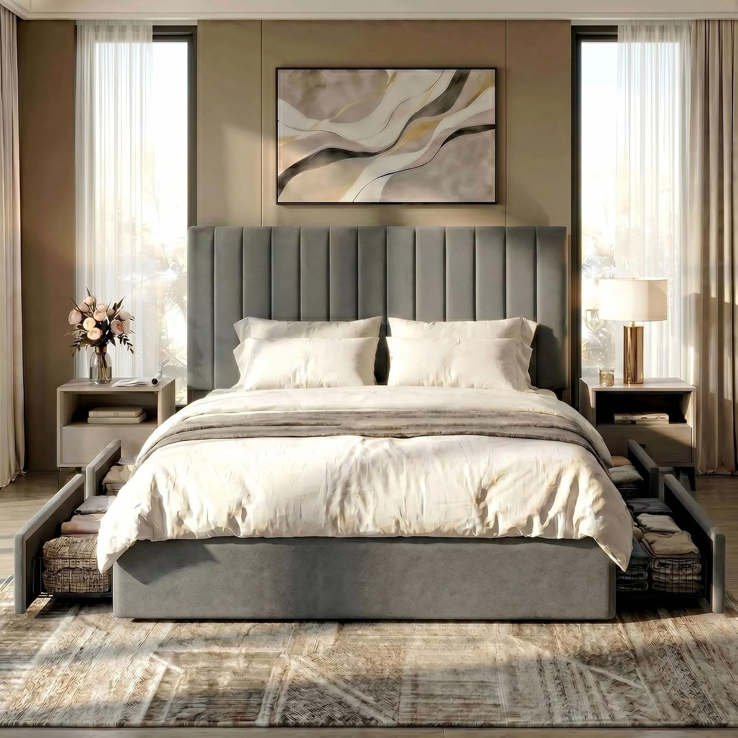 إطار سرير بحجم كينج مع 4 أدراج - مراجعة King Size Bed Frame With Storage Drawers وسعره