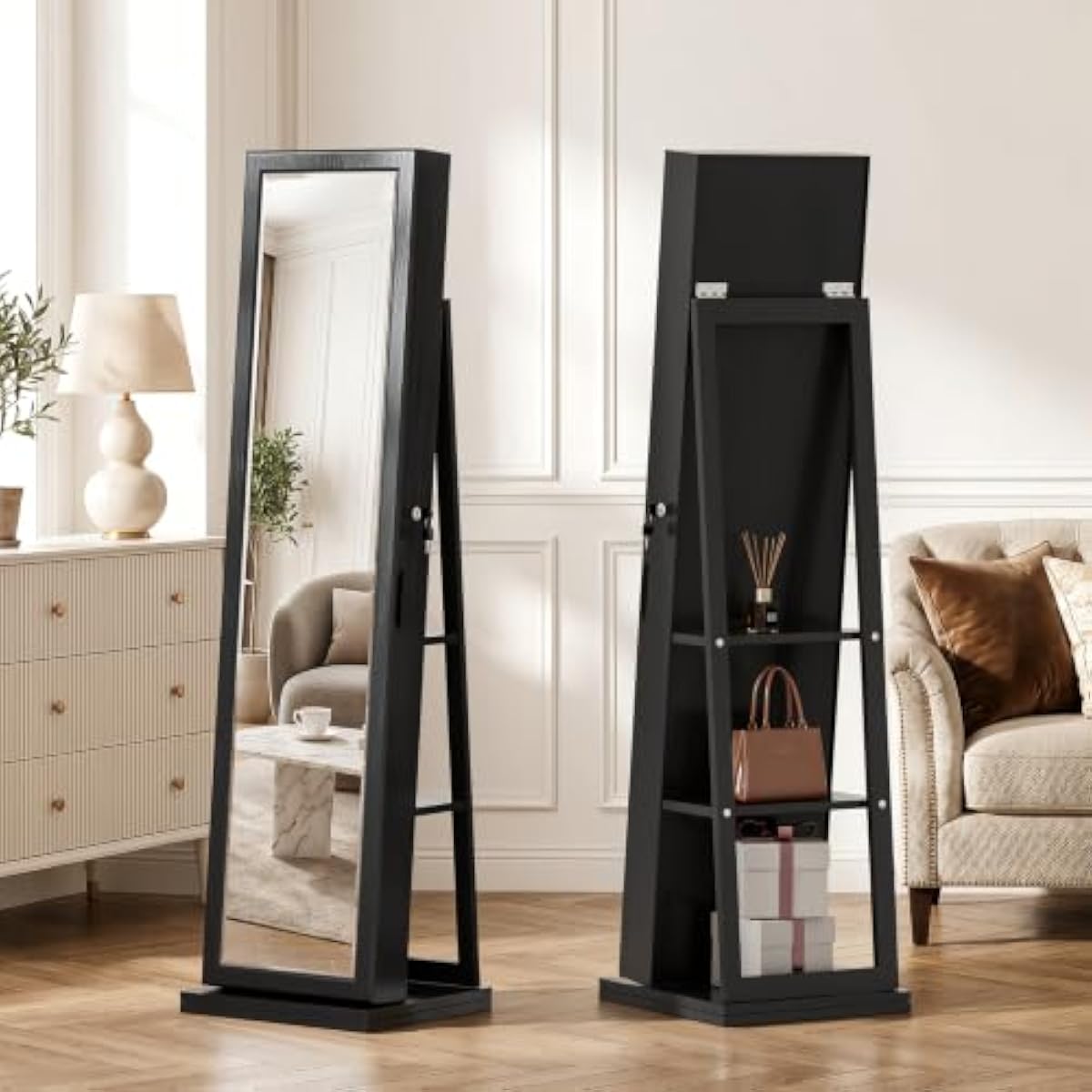 خزانة مجوهرات أنيقة سوداء قائم - مراجعة Full Length Mirror Jewelry Armoire وسعره