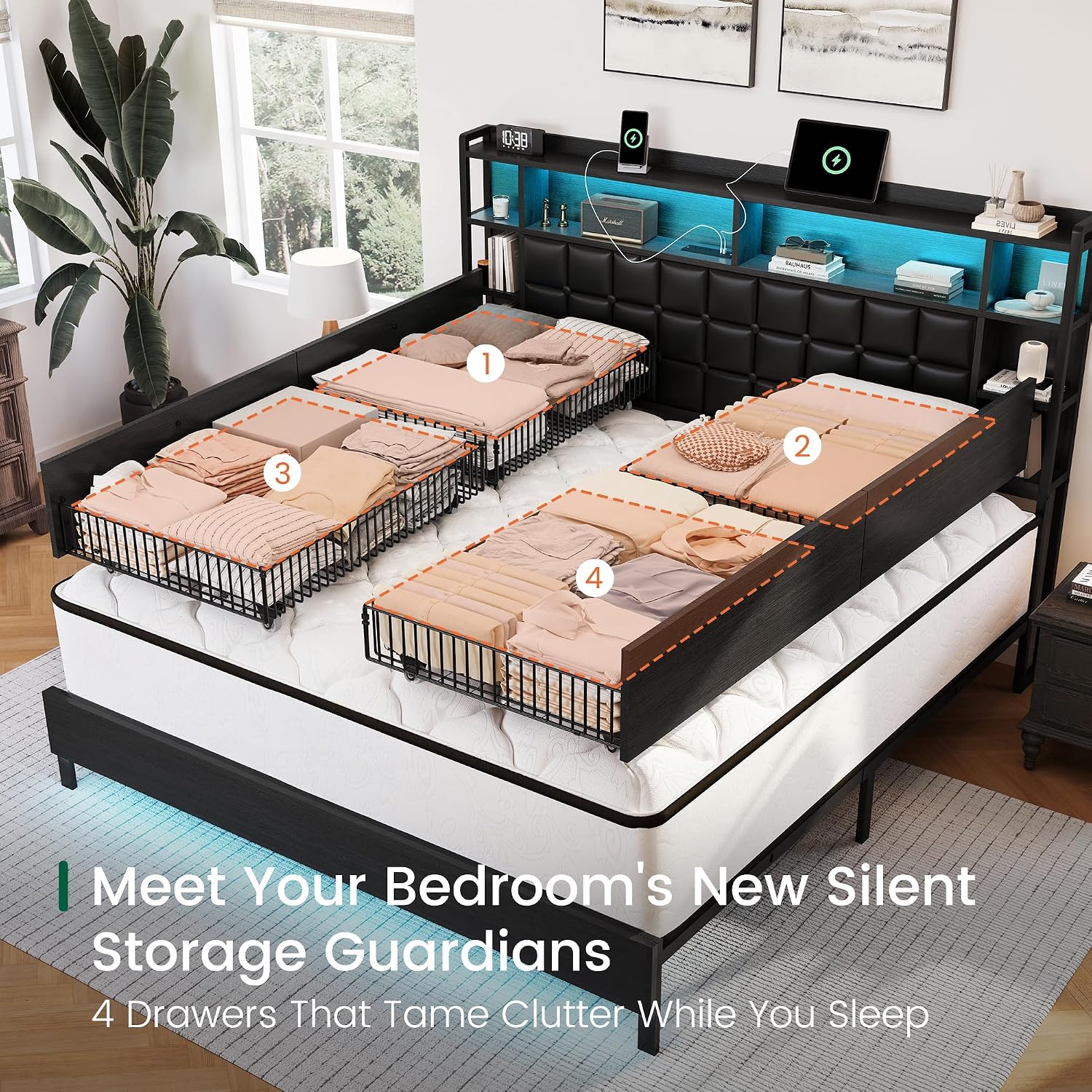 إطار سرير خشبي بحجم كينج مع أد - مراجعة King Size Bed Frame With Storage Drawers وسعره
