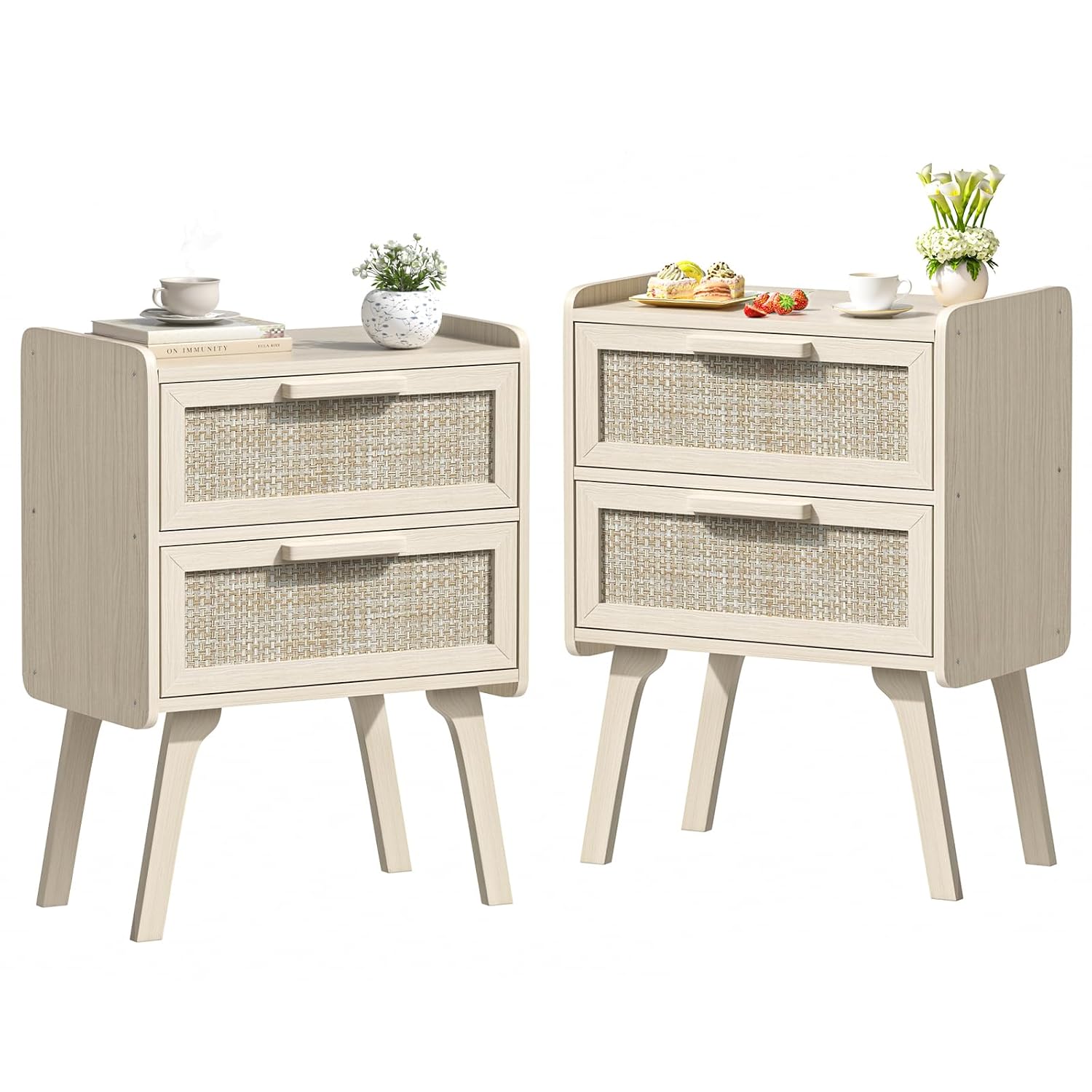 طقم طاولة جانبية من الروطان مك - مراجعة Solid Wood Nightstand 2 Drawers وسعره