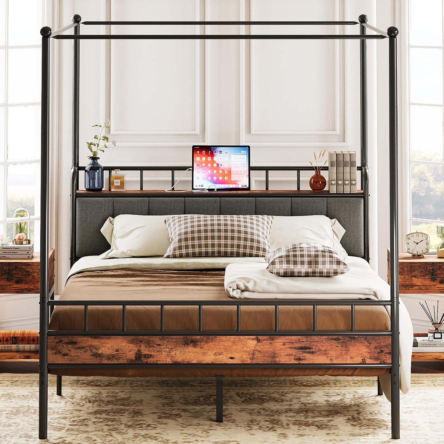إطار سرير كوين مع مسند رأس مزو - مراجعة Canopy Bed Frame Metal Queen وسعره